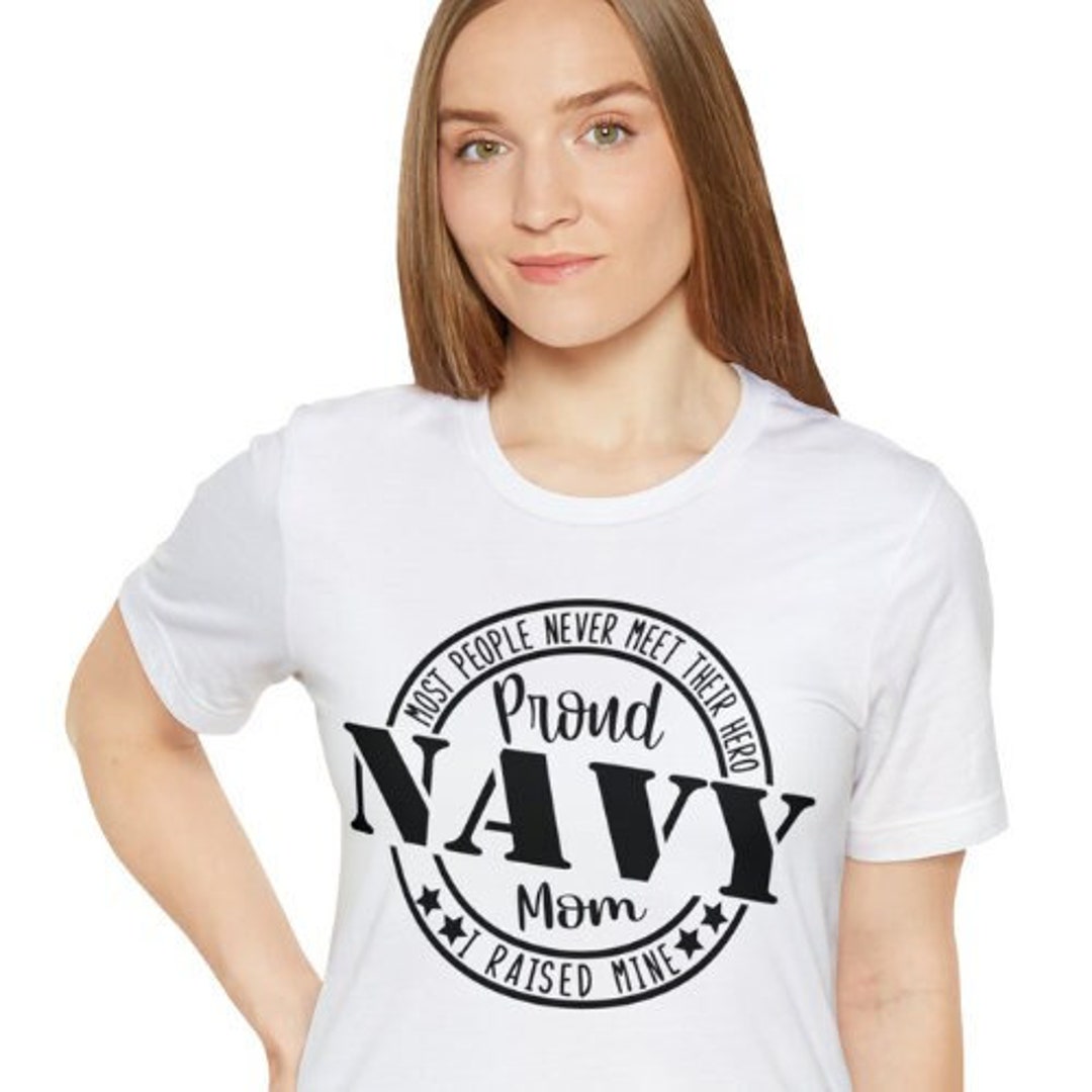 Proud Navy Mom T-Shirt – Short Sleeve Military Style Tee In Navy Blue, Gold Design - View #7