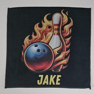 Personalized Flames Bowling Towel: Funny Bowler Gift