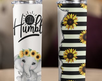 Stay Humble Tumbler, Elephant Tumbler, Elephant Gift, Baby Elephant, Humble, Sunflower Tumbler, Sunflower Gift, Elephant Cup,Elephant Design