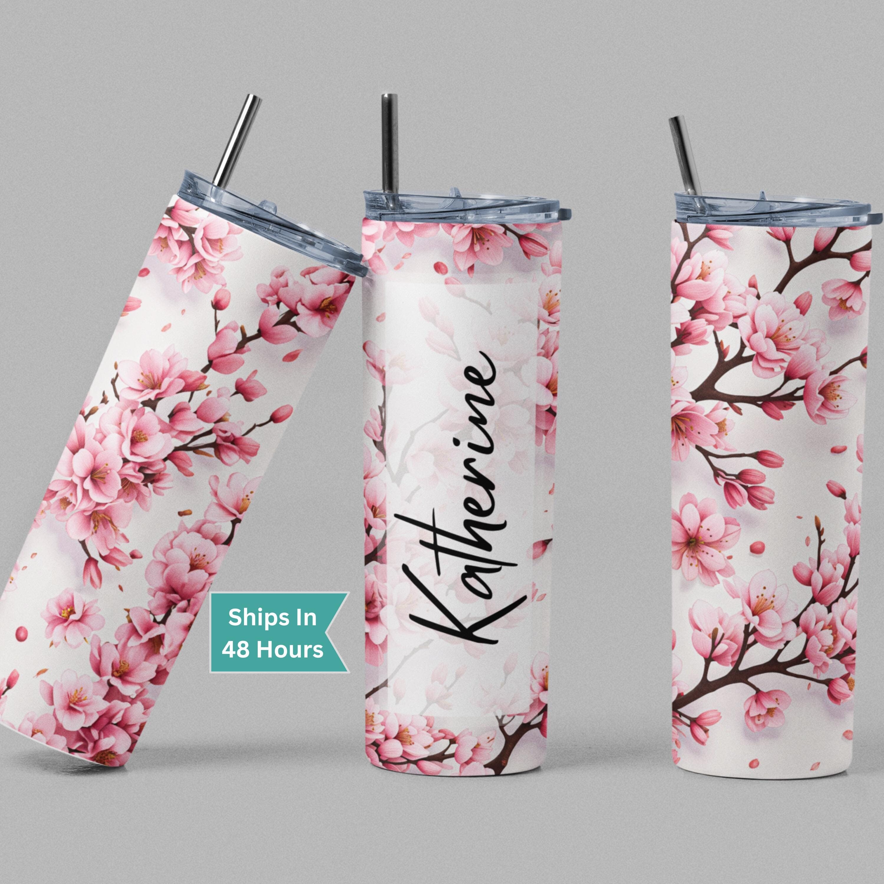 Personalized Cherry Blossom Tumbler Stainless Steel Floral Travel Mug