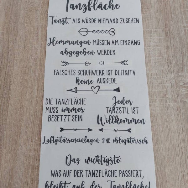 Tanzregeln Schriftzug DIY