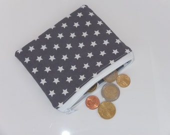 Mini Geldbeutel * Sterne grau * für Geld, Karten, Erste Hilfe, Schminke , Geldbörse, Portemonnaie, Schminktasche , kleine Tasche, Geldbeutel