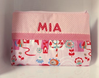 Trousse de toilette avec le nom "jardin magique rose" sac à langer, sac à langer, trousse de toilette, avec bébé en déplacement, sac lavable, trousse de toilette