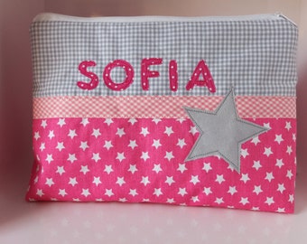 Sac d'échantillons Sofia « Star Pink », sac à couches, trousse de toilette, trousse de toilette avec nom, voyager avec bébé, voyager avec enfant,