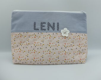 Mustertasche " Leni " Windeltasche , Kulturbeutel, Kulturbeutel mit Namen, mit Baby unterwegs, mit Kind unterwegs,