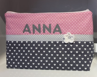 Diaper bag with name "Heart" diaper bag, toiletry bag, toiletry bag with name, baby on the go, child on the go, toiletry bag