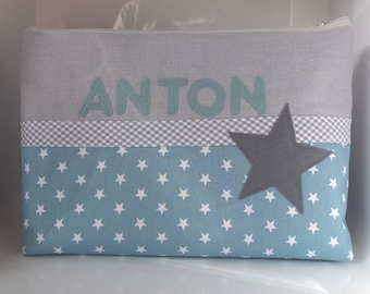 Luiertas met naam "Star mint" luiertas, toilettas, toilettas met naam, met baby onderweg, kind onderweg, toilettas