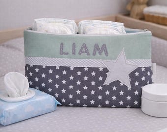 Gepersonaliseerde luiertas "Star mint" - luiertas, toilettas, toilettas met naam, voor uitstapjes met baby, voor uitstapjes met kind, toilettas