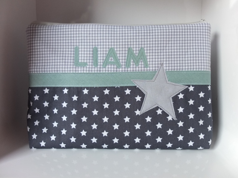 toiletry bag Wrap bag with name star mint grey diaper bag toiletry bag with name culture bag with baby and child on the go