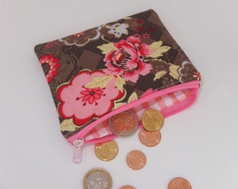 Mini Geldbeutel * Flower braun * für Geld, Karten, Erste Hilfe, Schminke, Geldbörse, Portemonnaie, Schminktasche , kleine Tasche, Geldbeutel