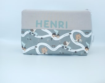 Voorbeeldtas "Henri" luiertas, toilettas, toilettas met naam, op pad met baby, op pad met kind,