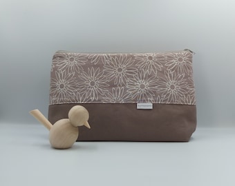 Kosmetiktasche XL * Taupe Blumen *