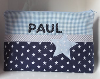 Gepersonaliseerde luiertas "Star navy" - luiertas, toilettas, toilettas met naam, voor als je met je baby op pad bent, voor als je met je kind op pad bent, toilettas