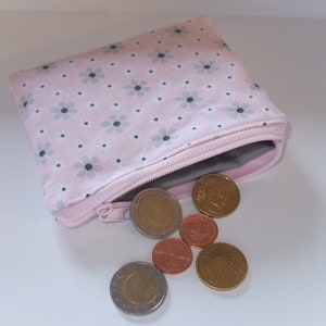Mini Geldbeutel * Blume rosa grau * für Geld, Karten, Erste Hilfe, Schminke, Geldbörse, Portemonnaie, Schminktasche , kleine Tasche