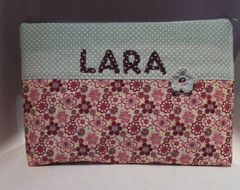 Toiletry bag with the name "Flowers" diaper bag, diaper bag, toiletry bag, with baby on the go, washable bag, toiletry bag