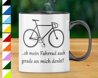 Tasse " Fahrrad denkt Fixie “ Rennrad Bike Enduro Radsport Geschenk Becher Motiv beidseitig bedruckte Tasse