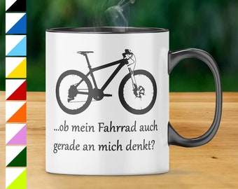 Tasse " Fahrrad denkt MTB “Mountainbike Bike Trikot Radsport Geschenk Becher Motiv beidseitig bedruckte Tasse