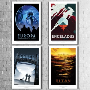 Set of 4 Art Poster A3 &quot;Moons&quot; Space Nasa Space Jpl Earth Science Image