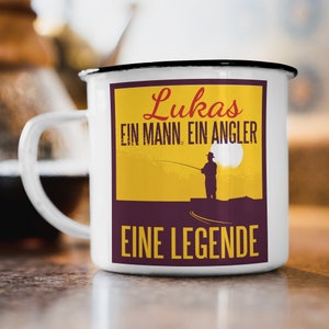 Wish Name Enamel Cup &quot;A Man, an Angler, A Legend&quot; Personalized Fishing Fishing Nature Water Gift