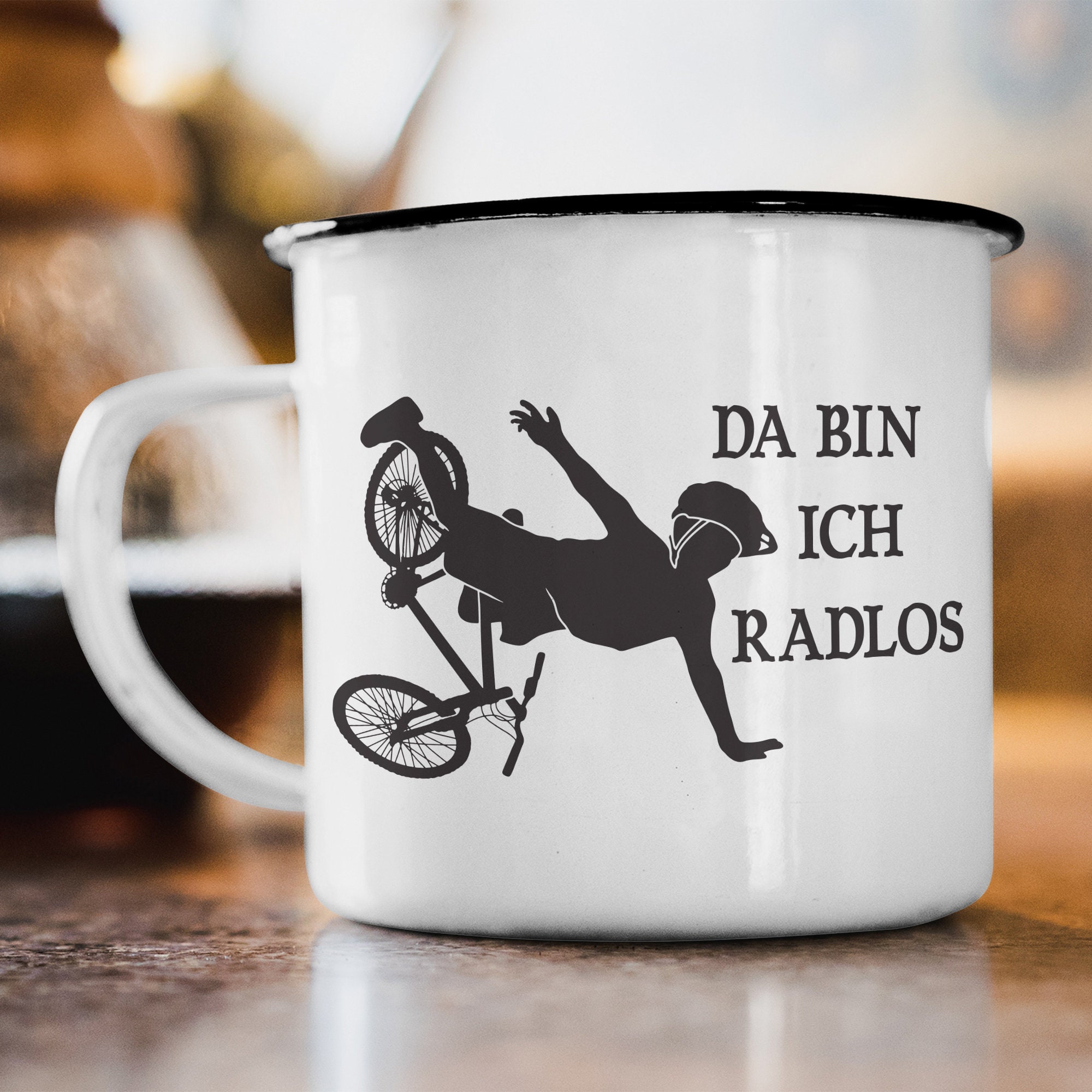 Enamel Mug "There I am bikeless" Mountain Bike Bike Jersey Cycling