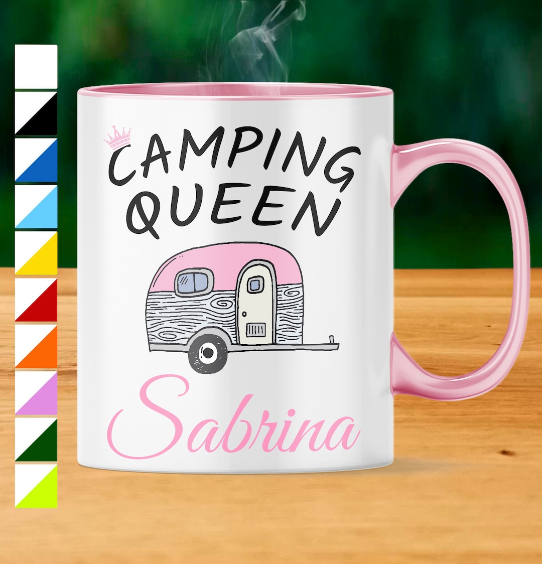 Bedruckte Tasse „Camping Queen“ – Geschenk Für Camperinnen, Schwarz-weiß, Made In Germany