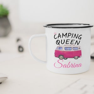 Custom Name Enamel Mug Camping Queen Personalized Camper Tents Nature Caravan Gift image 3