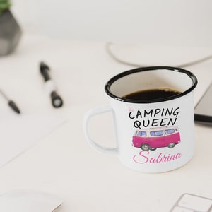 Custom Name Enamel Mug Camping Queen Personalized Camper Tents Nature Caravan Gift image 4