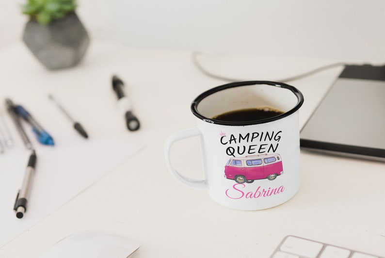 Custom Name Enamel Mug Camping Queen Personalized Camper Tents Nature Caravan Gift image 4