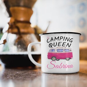 Custom Name Enamel Mug Camping Queen Personalized Camper Tents Nature Caravan Gift image 2