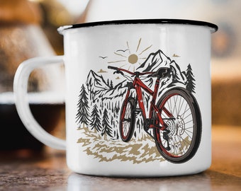 Enamel Mug "Bicycle Mountains" Bike Jersey Cycling Gift Mug Motif Printed on Both Sides Mug