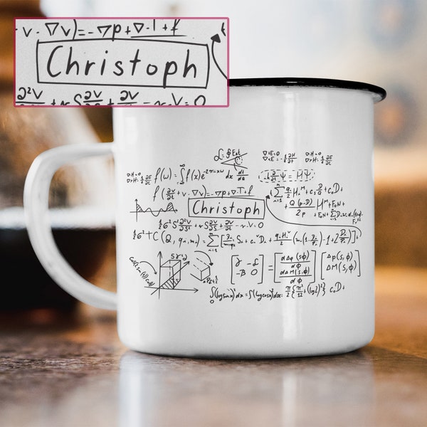 Wunschname Emaille Tasse "Mathematische Formeln" personalisierbar