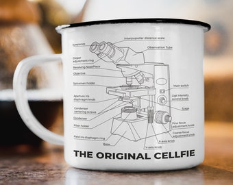 Emaille Tasse "The original Cellfie" Geschenk Becher Motiv beidseitig bedruckte Tasse