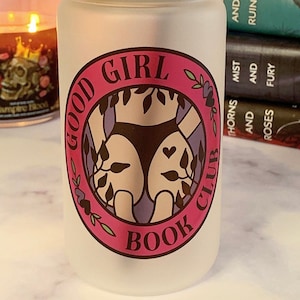 Good Girl Book Club / 16oz iced/ frosted Libbey glass soda can/ Spicy Romance Smut Reader / book lover/ Bookish