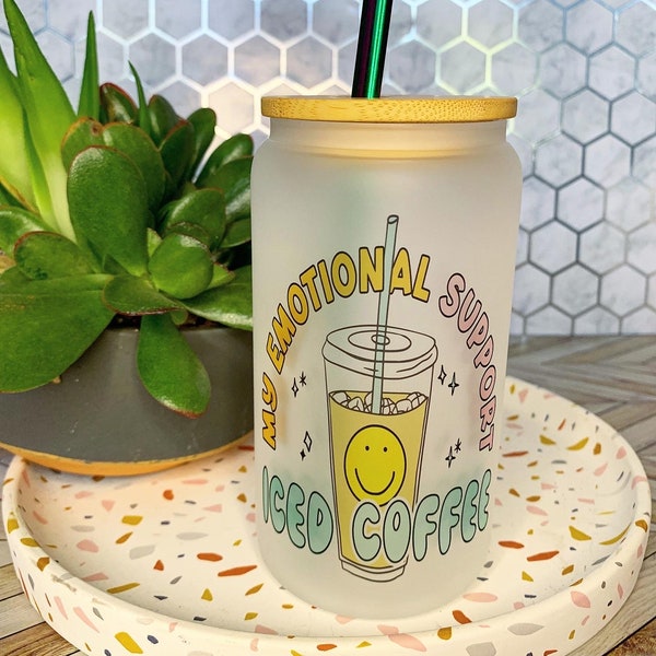 Mein emotionaler Unterstützungskaffee 16 Unzen geeist / gefrostete Libbey-Glas-Sodadose / lustige tausendjährige durch Koffein angetriebene / psychische Gesundheit