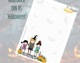 Notepad / writing pad / Din A5 / drawing / illustration / print / note / lined / stationery / Halloween / stationary / gift