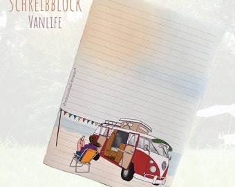 Notizblock  / Schreibblock / Einkaufszettel / Din A5 / Zeichnung / Illustration / Druck / Zettel / liniert / Briefpapier / Strand / Vanlife