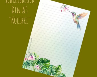 Notepad / writing pad / post / Din A5 / drawing / illustration / print / note / lined / stationery / stationary / hummingbird