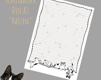 Notepad / writing pad / Din A5 / drawing / illustration / print / note / lined / stationery / stationary / gift / cat