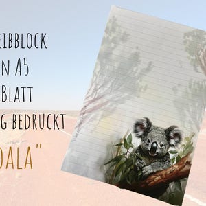 N-21 Notizblock  / Schreibblock / Din A5 / Zeichnung / Illustration /  Zettel / liniert / Briefpapier/ Koala / Stationary /Geschenk