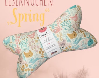 Huesos de lectura / almohada para el cuello / almohada de lectura / almohada para el cuello / ergonómica / camping / hygge / primavera / Pascua / conejito / pollo / ilustración