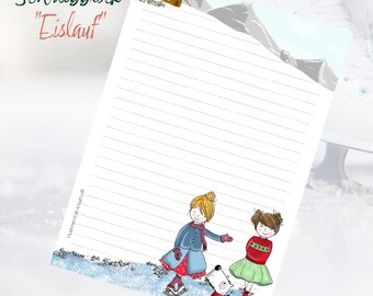 Notepad / writing pad/Din A5 / drawing / illustration / print / note / lined / writing paper / stationary / gift / ice skate