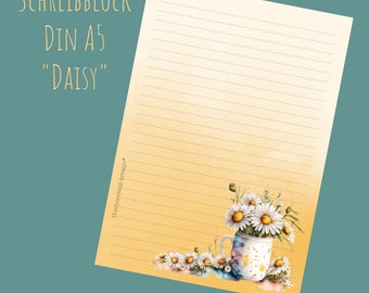 Notepad / writing pad / post / Din A5 / drawing / illustration / print / note / lined / stationery / stationary / daisies