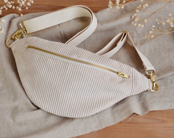 Bauchtasche Cord Beige- Creme/Gold