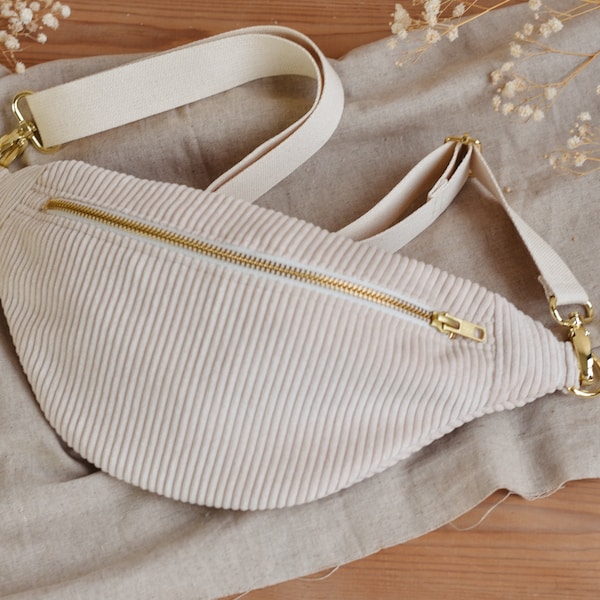 Bauchtasche Cord Beige- Creme/Gold