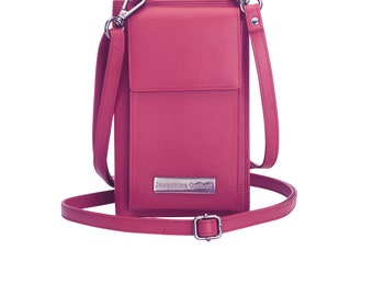 Women's large genuine leather crossbody phone bag with wallet for mobile phone/smartphone, RFID protection, zipper (102)