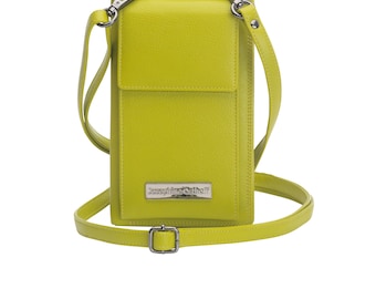 Women's large genuine leather crossbody phone bag with wallet for mobile phone/smartphone, RFID protection, zipper (102)