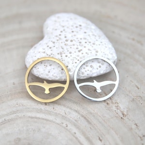 Stainless steel jewelry connector with seagull, 15 mm, silver or gold colored, macrame connector, bird