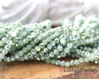 1 Strang Kristallperlen 4x3 mm grün AB goldfarben, Perlen 4 mm für Armband, Perlen grün scheibenformig