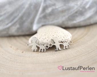 Stainless steel jewelry connector for girls/boys with dog, 10x16.5 mm, silver-colored, macrame connector, children's connector