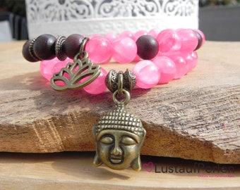 Boho Armband Set Edelstein Jade pink| Rosenholzarmband 8 mm| Buddha Armband| Lotus Armband | Armband Set pink | Mala Armband| Yoga Armband